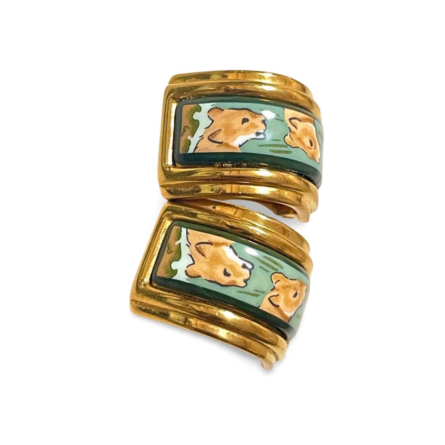 Hermes Vintage Hermes cloisonné enamel golden earrings, lion Size ONE SIZE - 6 Thumbnail
