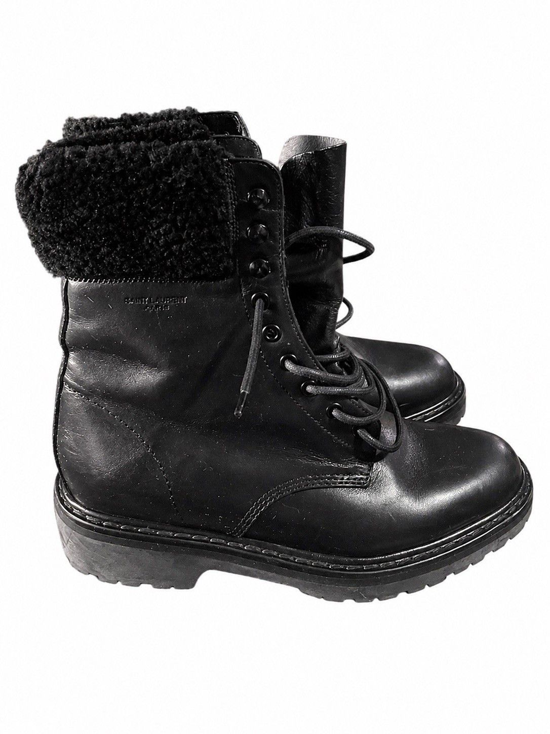 Saint Laurent Paris Saint Laurent Black Shearling Combat Boots Mid-Calf SZ41 Size US 8 / EU 41 - 5 Thumbnail