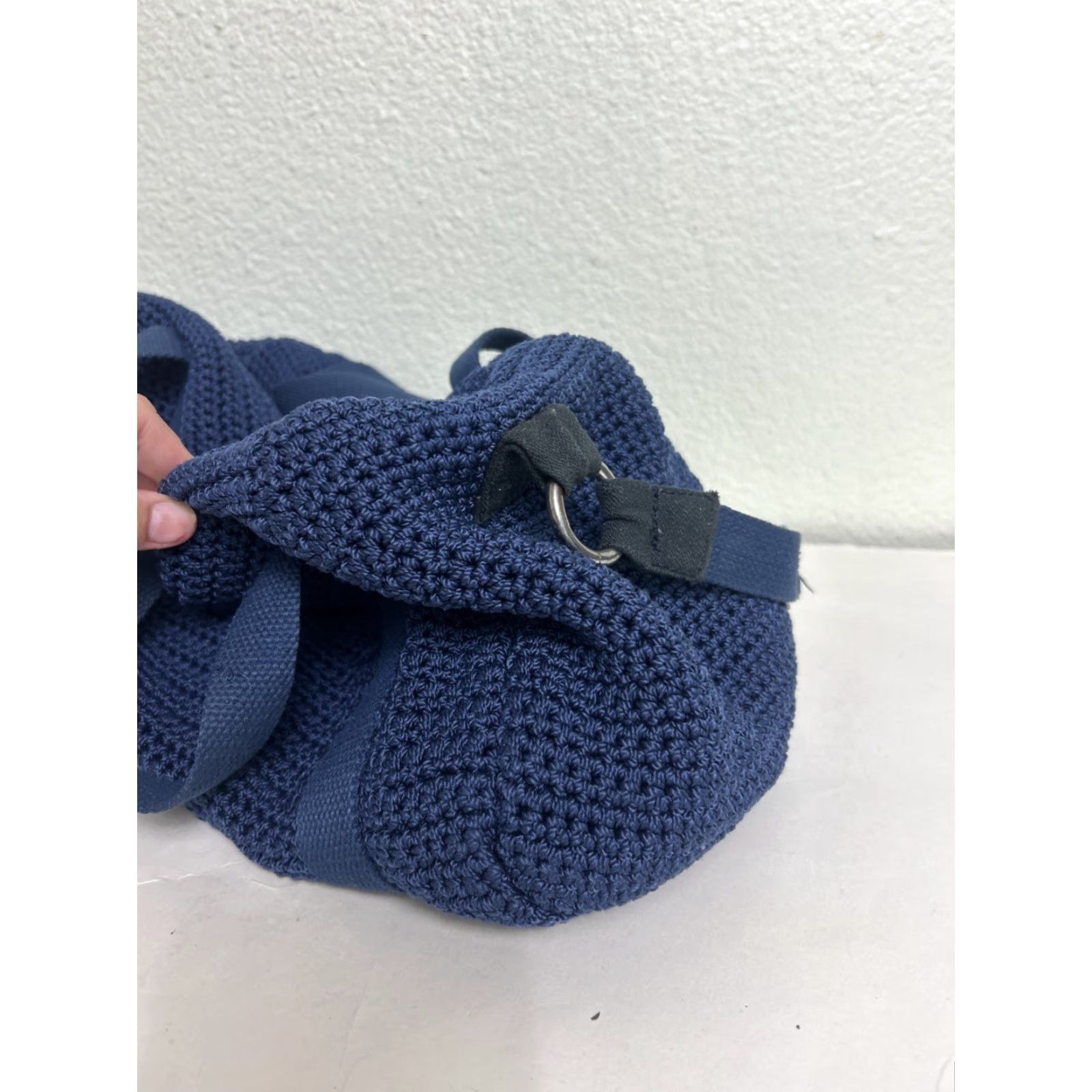 The Sak The Sak Navy Blue Knit Small Duffle Bag Tap Handles Strap Womens Duffle Bag 13x8x8 Cotton Knit Navy Small Size ONE SIZE - 4 Thumbnail