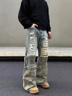 Japanese Brand Heavy duty washed and torn camouflage patchwork jeans Size US 34 / EU 50 - 7 Thumbnail