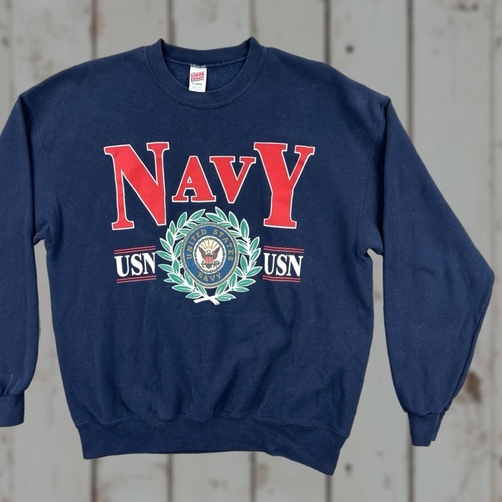 Soffe VINTAGE Soffe Sweatshirts Shirt Adult XL Blue United States Navy USN 90s Patriotic Mens PullOver Crewneck Sweatshirt Blue USA 90s Patriotic Size US XL / EU 56 / 4 - 1 Thumbnail