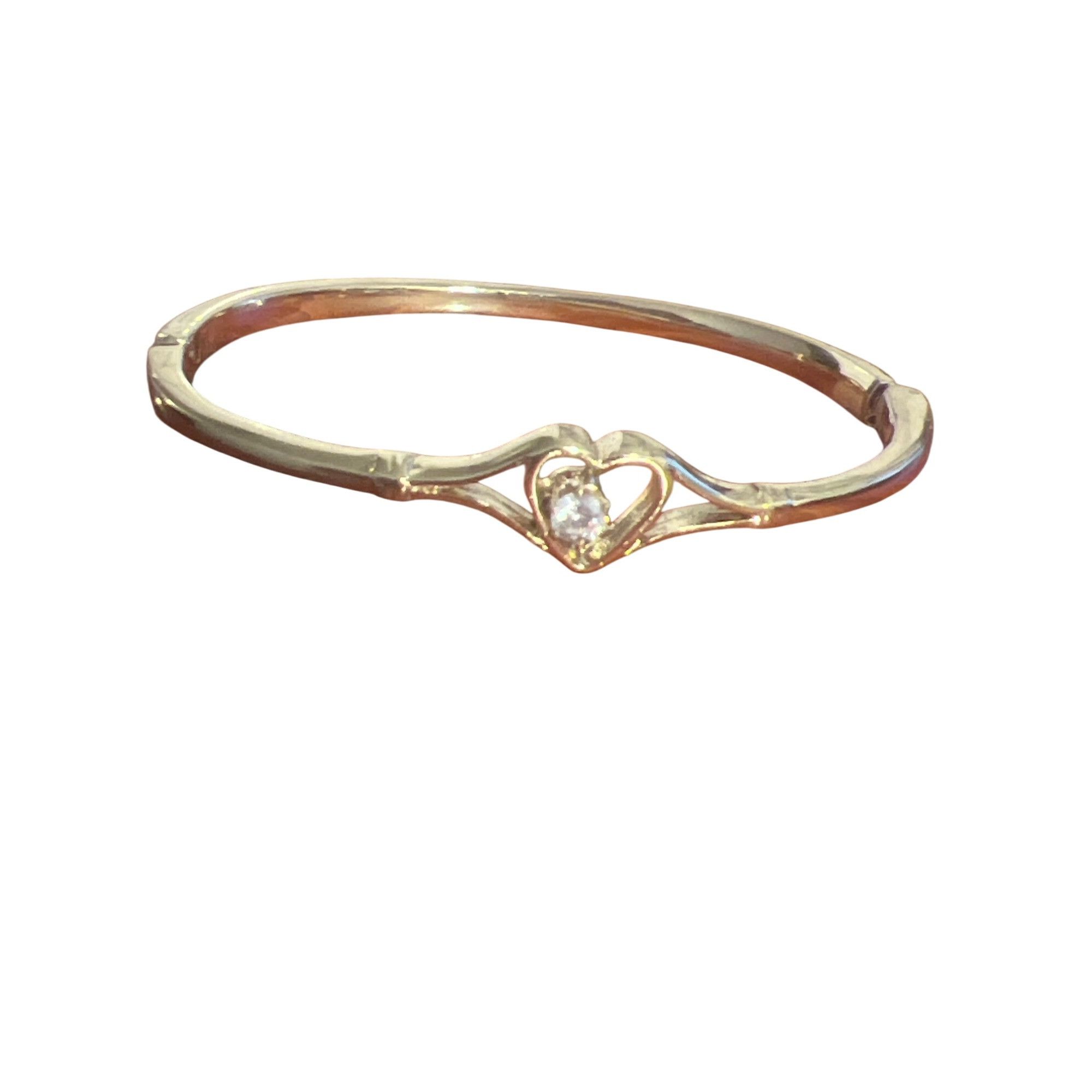Other Vintage Gold Tone Clamper Bracelet Open Heart Clear Crystal Size ONE SIZE - 2 Thumbnail