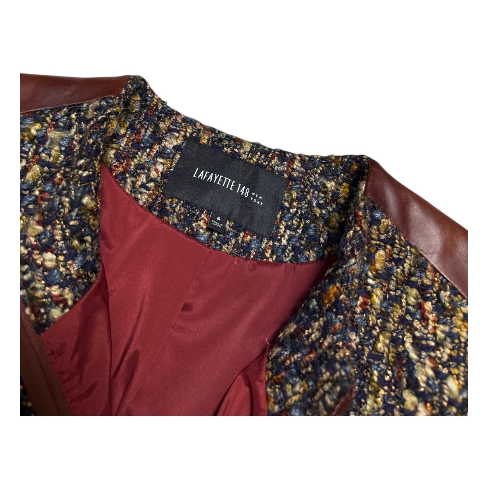 Lafayette 148 LAFAYETTE 148 Luxury Designer WOOL & LEATHER Jacket Size 6 Size S / US 4 / IT 40 - 3 Thumbnail