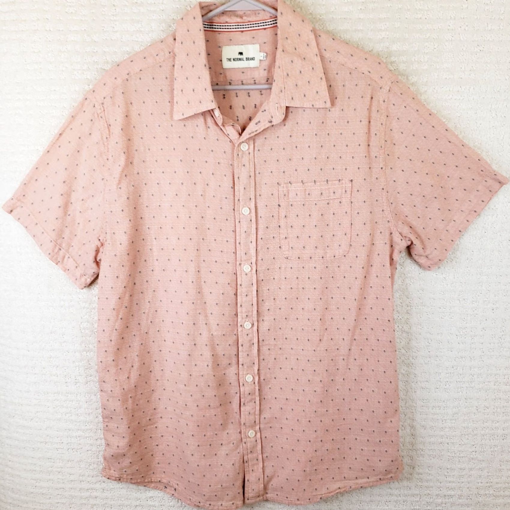 J Brand The Normal Brand Men's L Peach Pink Geometric Short Sleeve Button Up Cotton Shirt Size US L / EU 52-54 / 3 - 2 Thumbnail