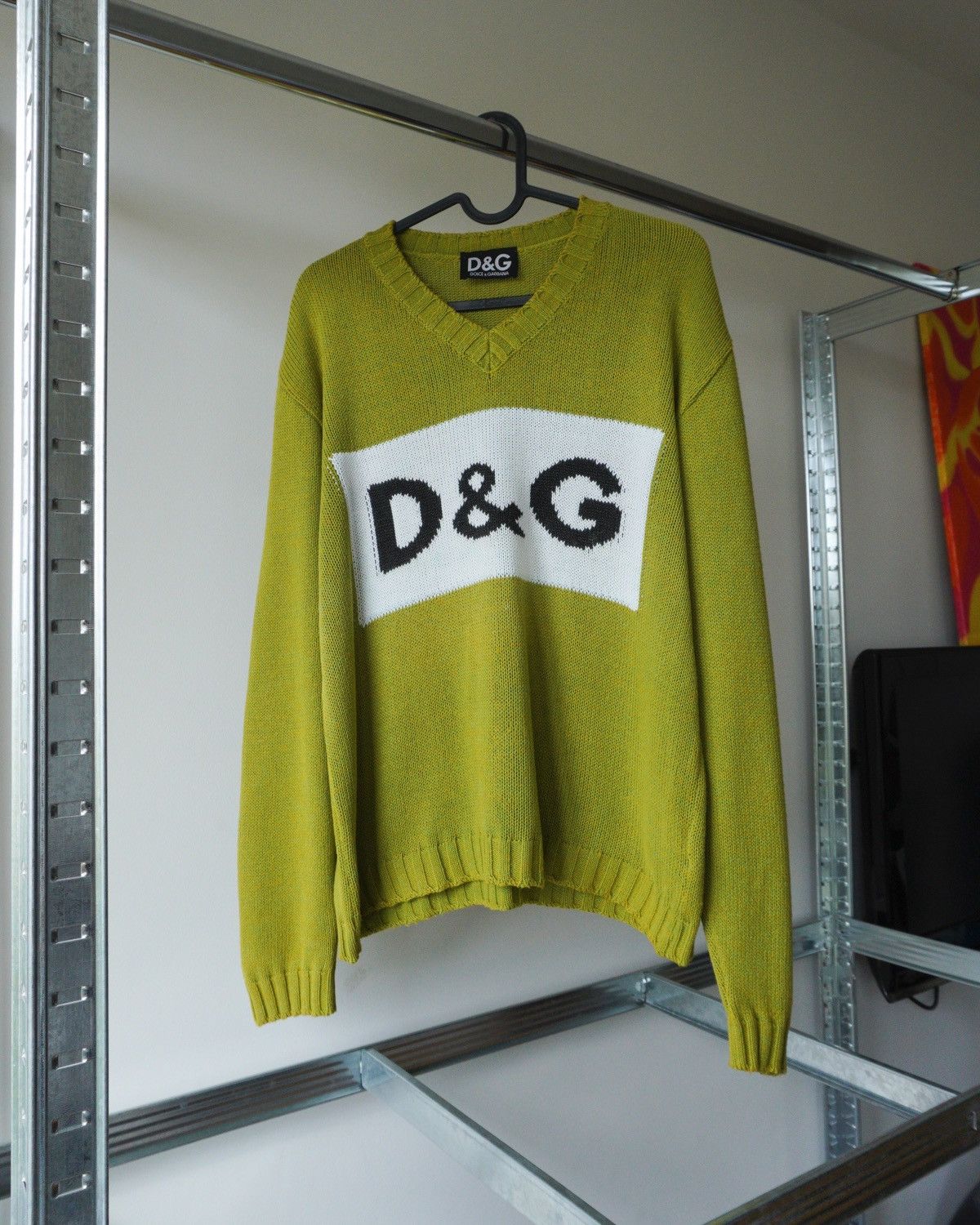 Image of Dolce Gabbana Vintage Dolce And Gabbana D&g Logo Knit Wool Sweater in Green, Men's (Size Small)