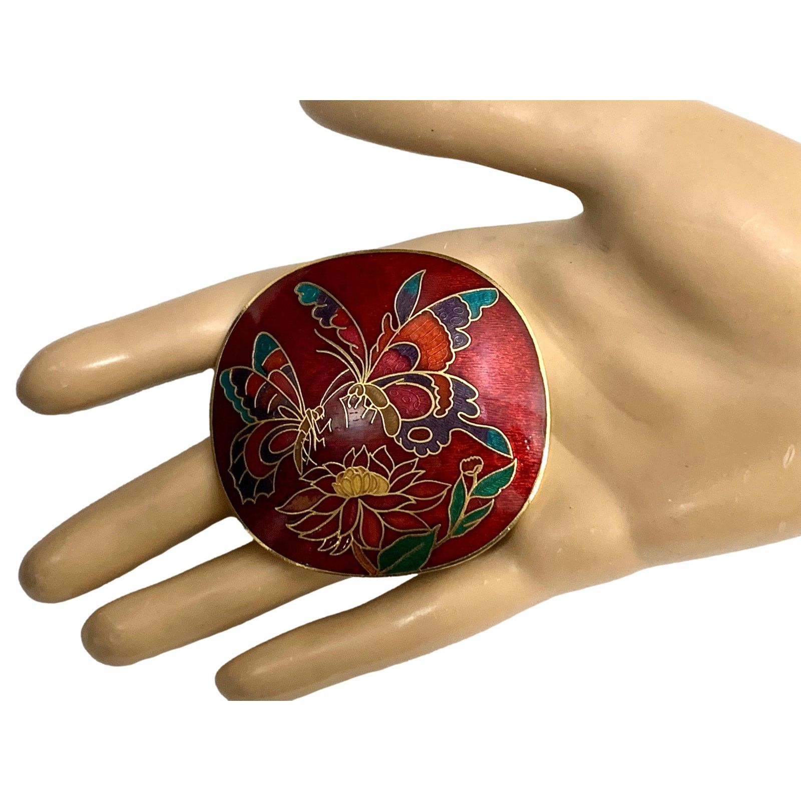 Vintage 70s Cloisonné Belt Buckle | Red and Gold Butterfly Size ONE SIZE - 2 Thumbnail