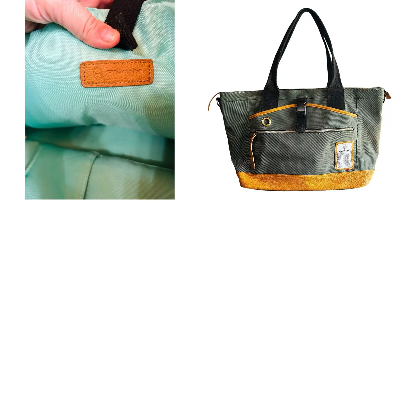 Vintage VINTAGE? No. Bianchi Tote Canvas Travel Weekend Bag Green Brown Shoulder Handbag Green Brown Zip Inner Pockets 20in 12in 6in Women Adults Size ONE SIZE - 11 Thumbnail