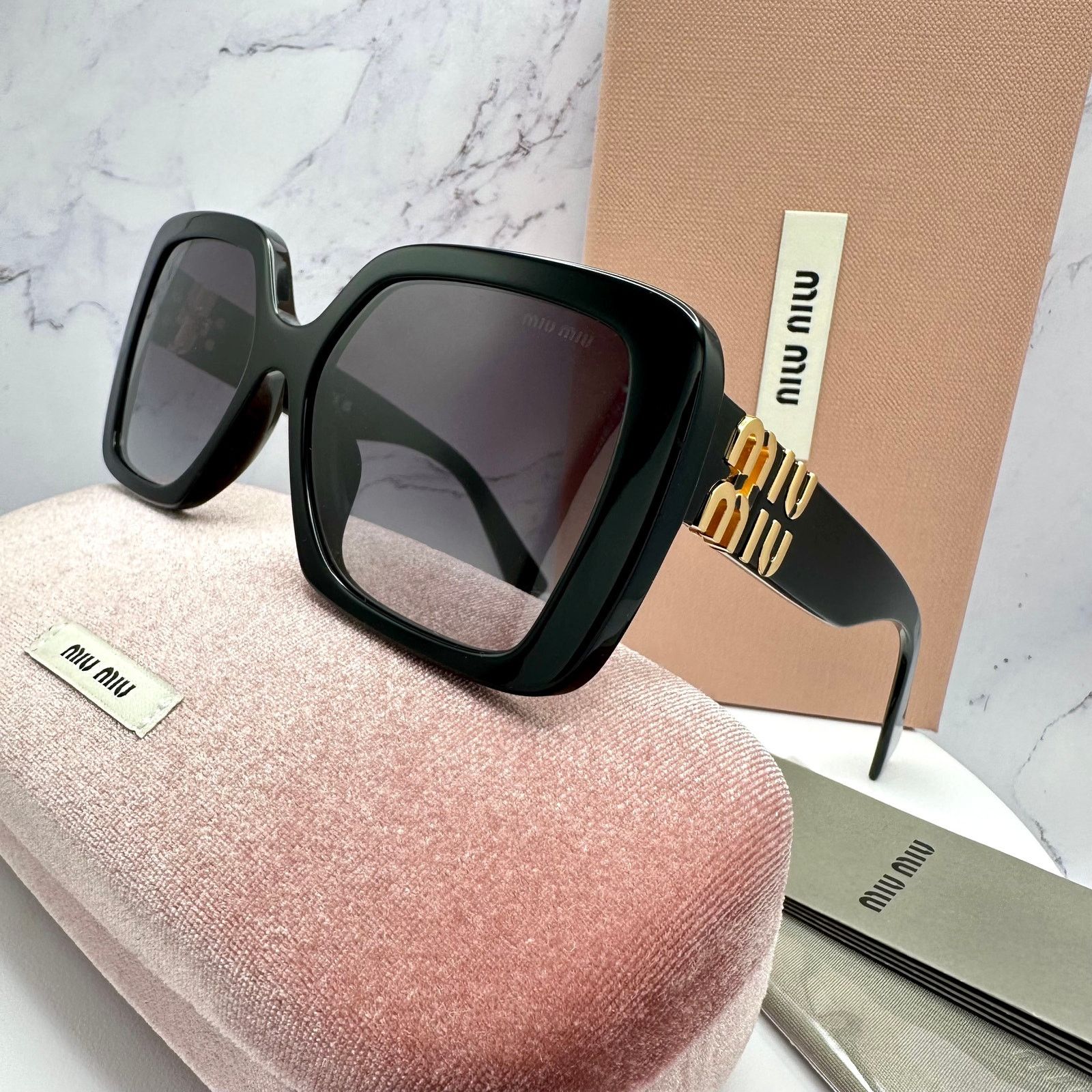 Miu Miu New MIU MIU Sunglasses Black Square Gold Full Rim 56 MIU MIU Size ONE SIZE - 7 Thumbnail