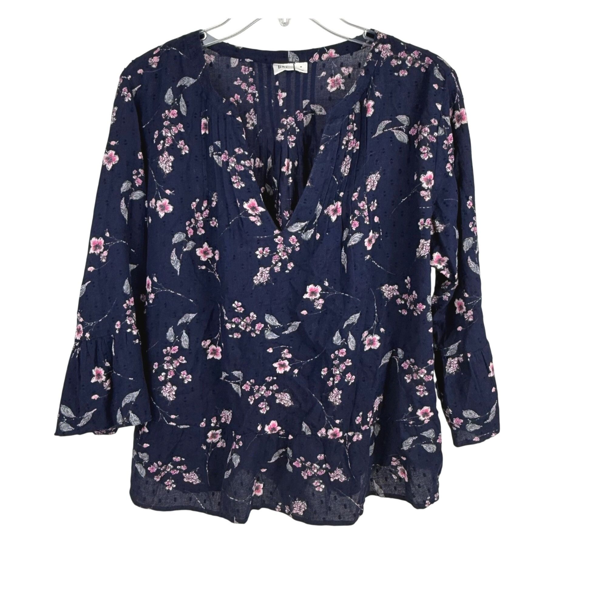 Gap Gap Women's Floral Boho Eyelet Top Navy Floral Print V-Neck Size M / US 6-8 / IT 42-44 - 1 Thumbnail