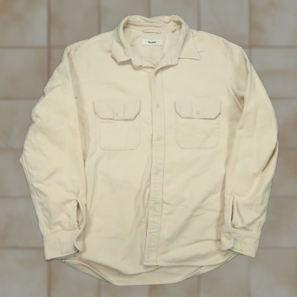 Buck Mason Shirt Mens 1XL Beige Flannel Long Sleeve Two Pocket Button-Up, Men's