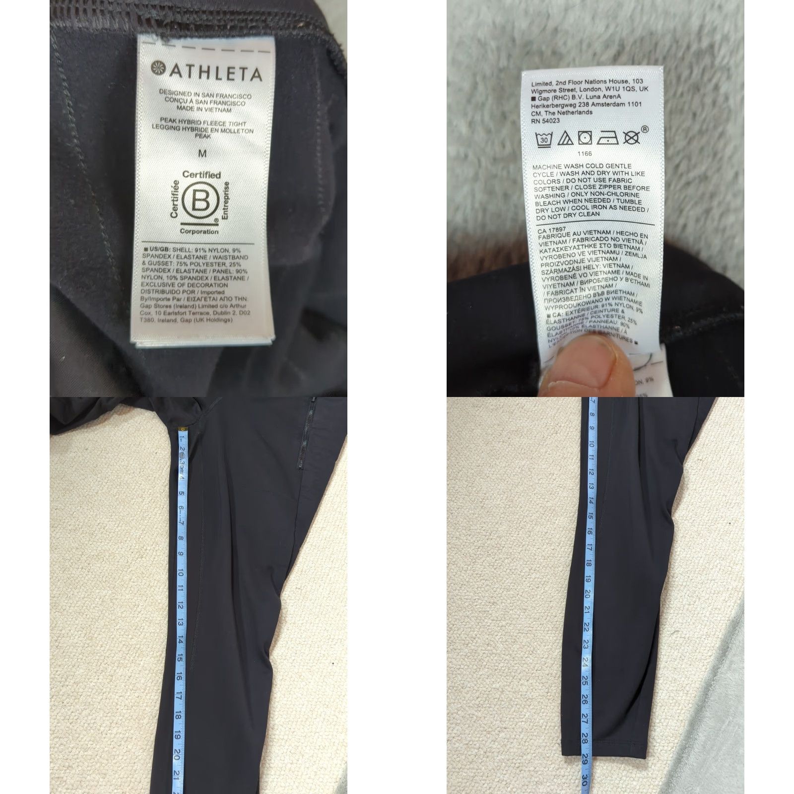 Athleta Athleta Women's M Peak Hybrid Fleece Tight Pants Black Pull On Inseam Zip Pocket Elastic Waist Size 32" / US 10 / IT 46 - 9 Thumbnail