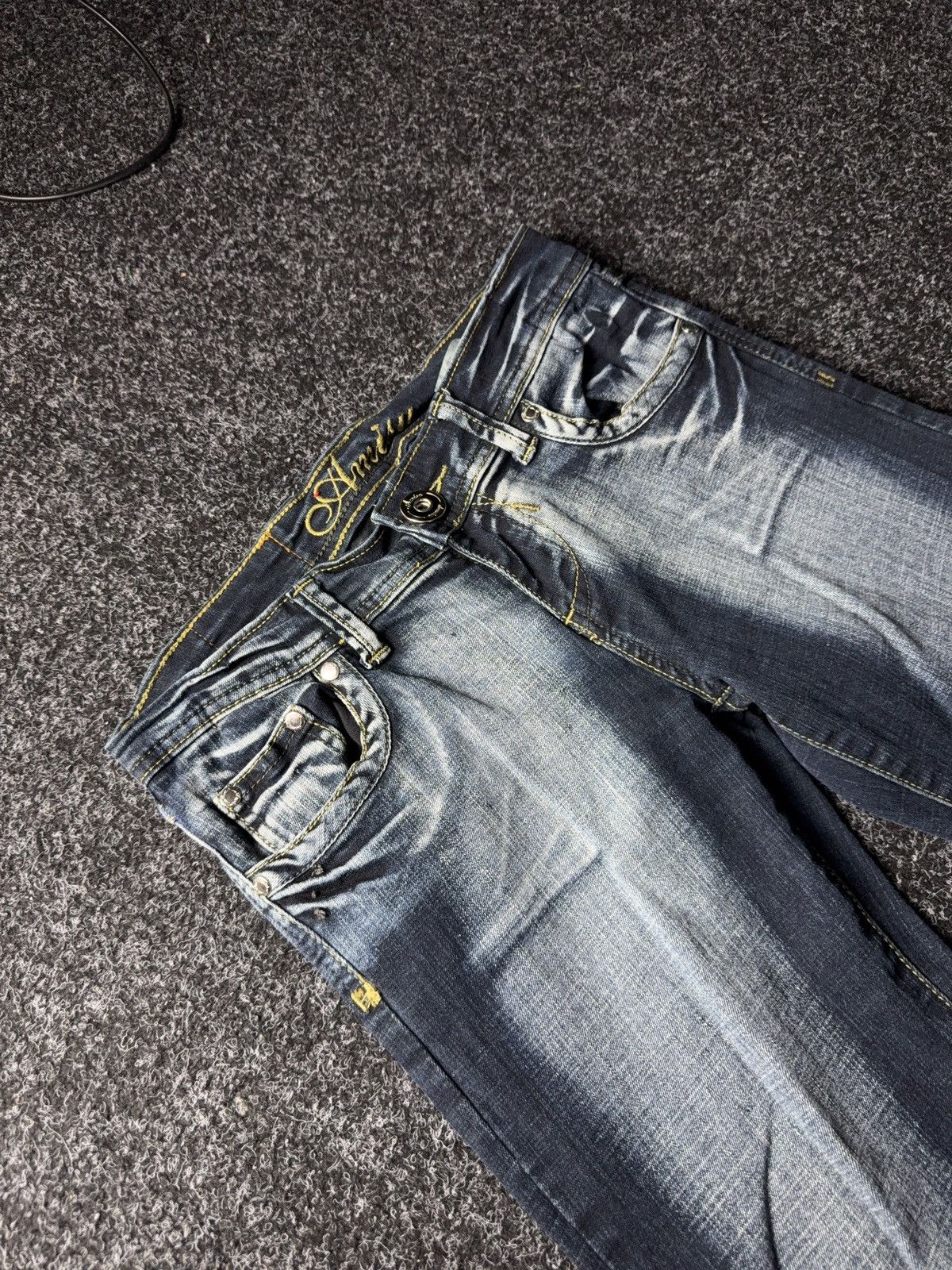 Japanese Brand Retro 00s Amadee Crown Embroidery Flare Jeans Y2K Vintage Size 29" - 7 Thumbnail