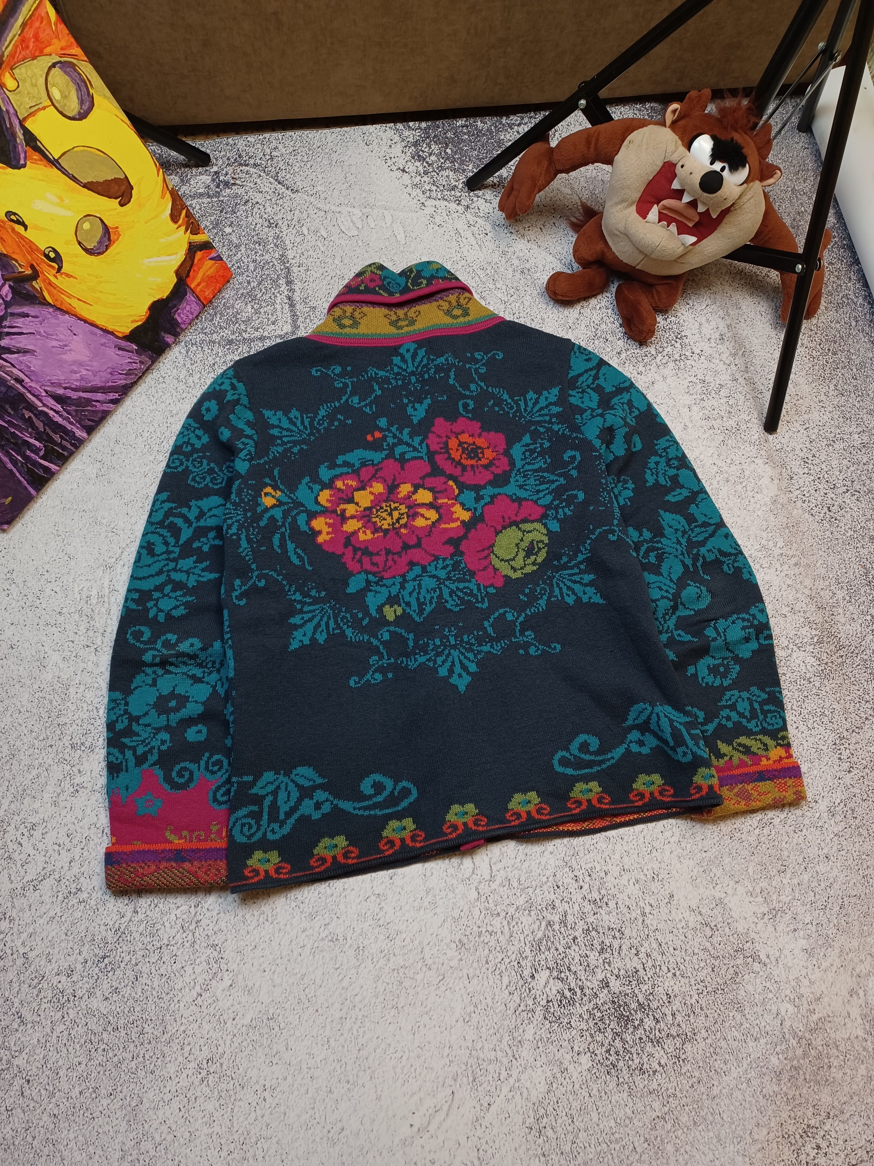 Designer IVKO Women Floral Multicolor Wool Blend Cardigan Size L / US 10 / IT 46 - 2 Thumbnail