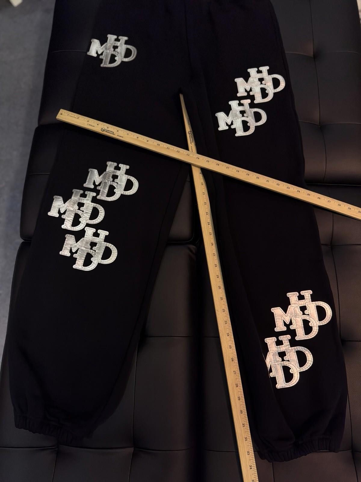 HMDD HMDD Patchwork Letter Print Sweatpants Black Silver (Large) Size 36" / US 14 / IT 50 - 10 Thumbnail