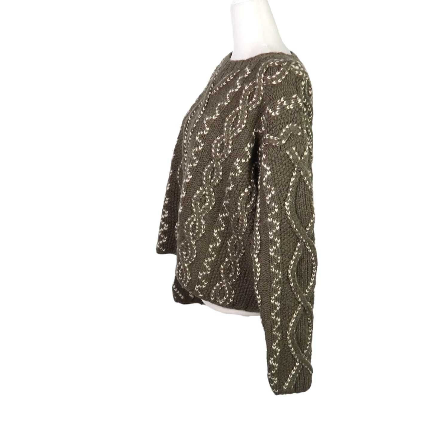 Vintage VINTAGE INC International Concepts Olive Green and Cream Wool Sweater M Size M / US 6-8 / IT 42-44 - 3 Thumbnail