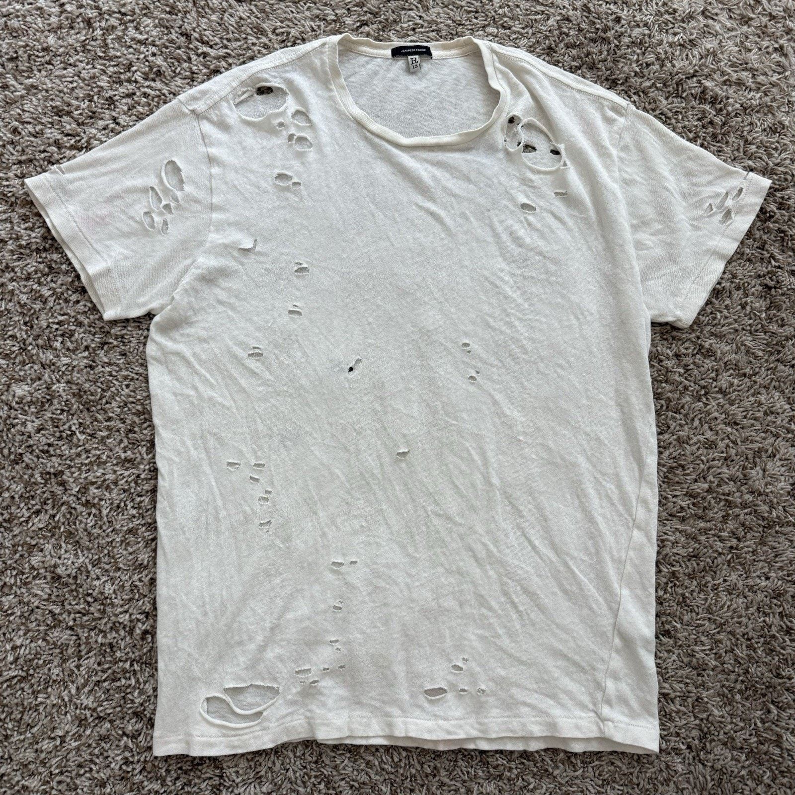 R13 $295 R13 Destroyed Boy T-Shirt Off White EcruJapanese Fabric Size US S / EU 44-46 / 1 - 1 Thumbnail