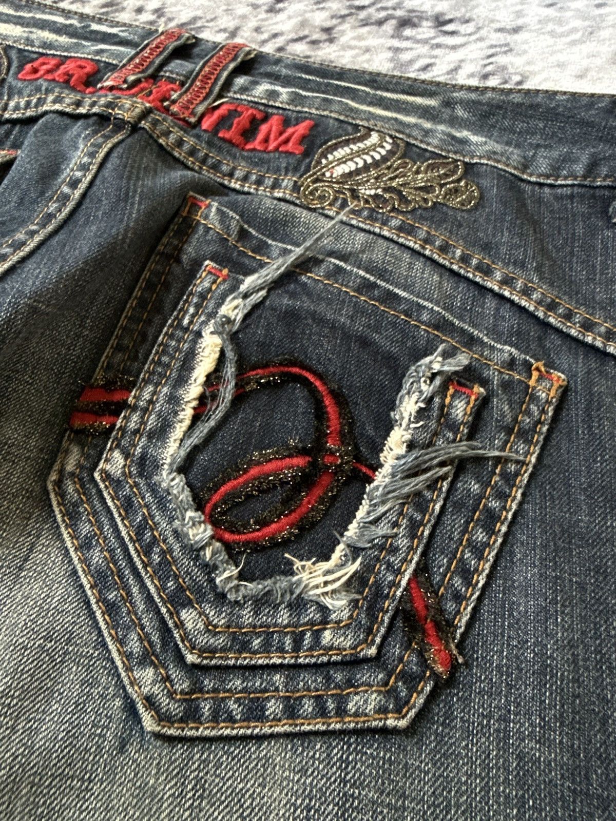Japanese Brand Oririn Dr Denim Embroidered Flared Wide Leg Jeans Size US 34 / EU 50 - 8 Thumbnail