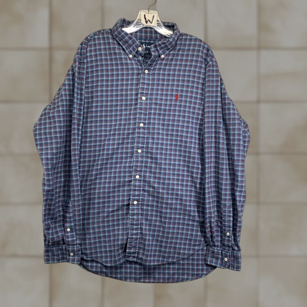 Polo Ralph Lauren VINTAGE Polo Ralph Lauren Men's XL Shirt Button-Down Blue Plaid Cotton Classic Fit All Seasons Size US XL / EU 56 / 4 - 1 Thumbnail