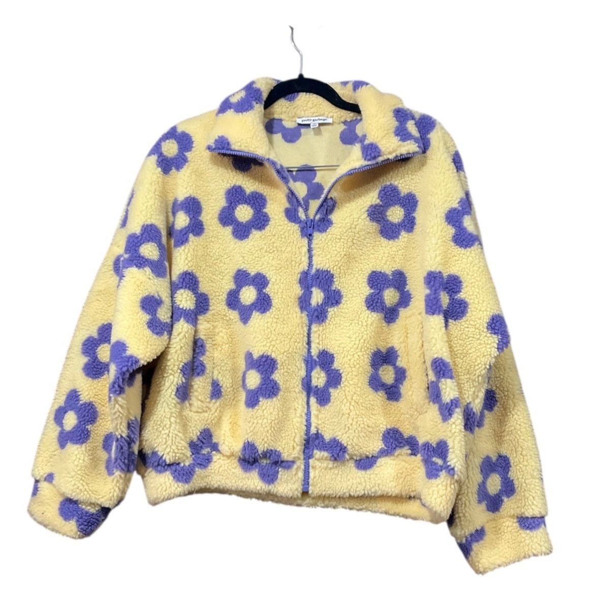 Other Pretty Garbage Sherpa Jacket Women Yellow Purple Flower Size M / US 6-8 / IT 42-44 - 2 Thumbnail