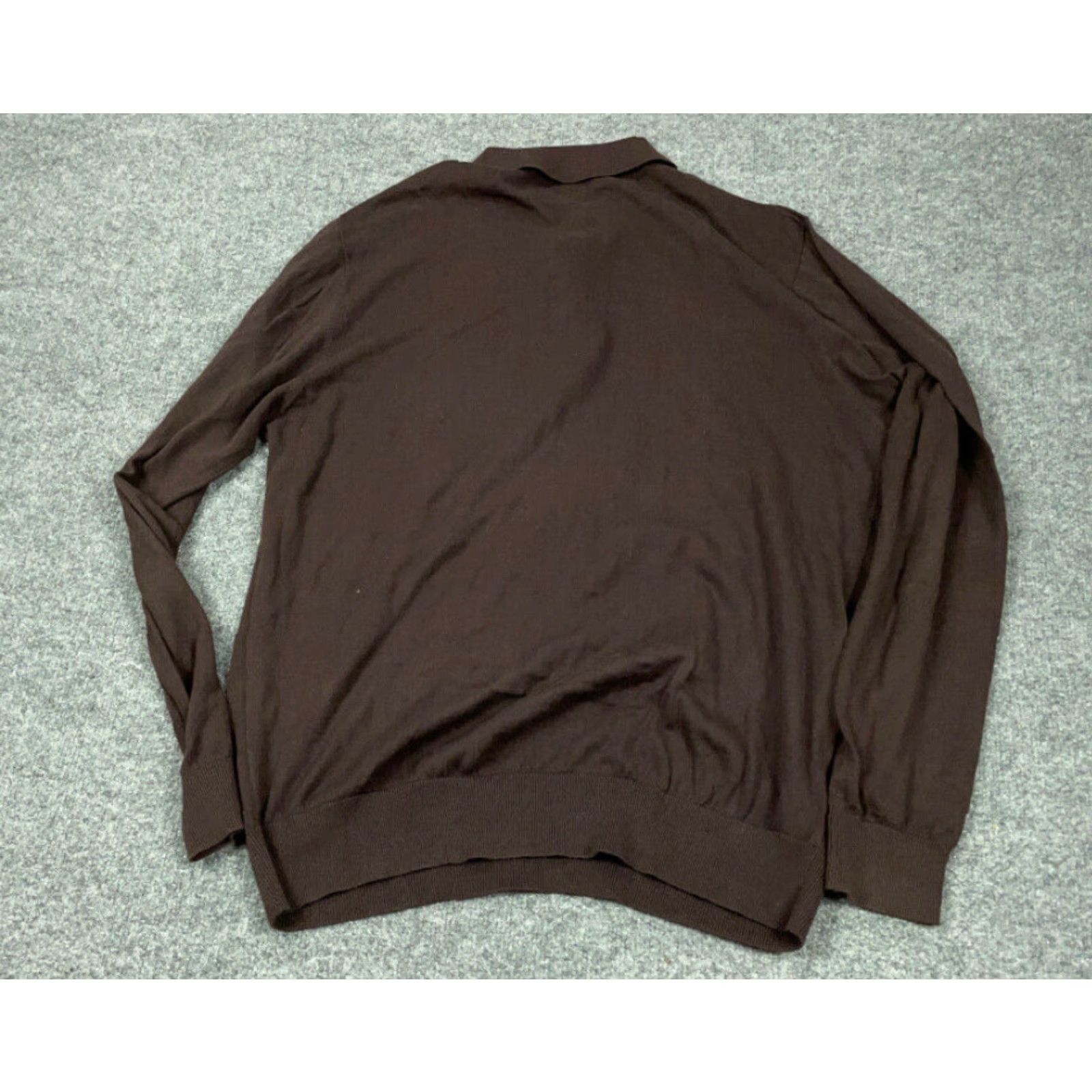 Vintage Paul Fredrick Sweater Adult Large Tall Brown Collared Knit Lightweight Cotton-Linen Diamond Argyle 80s 90s Retro Mens Size US L / EU 52-54 / 3 - 2 Thumbnail