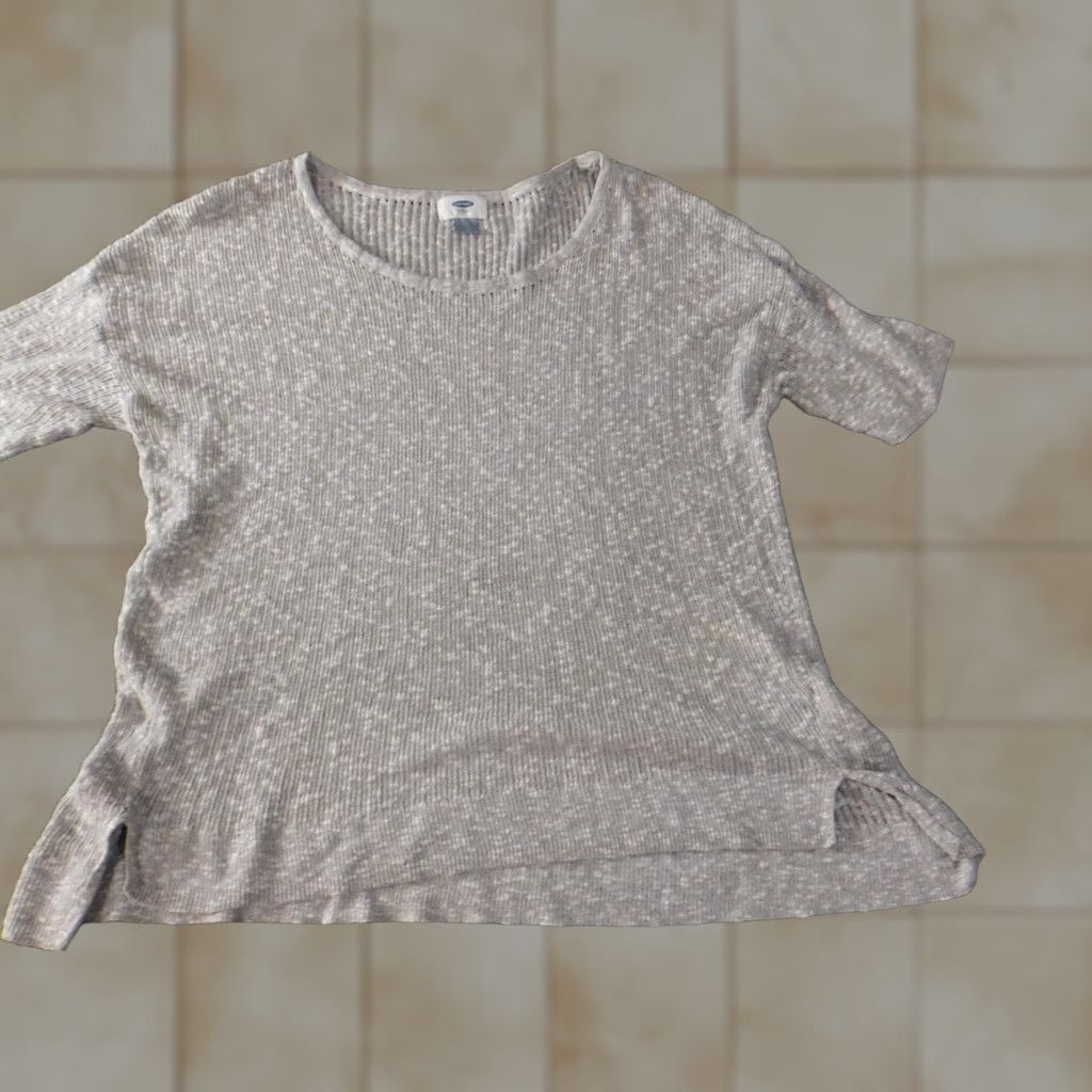 Old Navy Old Navy Womens Blouse XL Gray Pullover Short Sleeve Round Neck Stretch Casual Regular Button Classic/Fitted Sleeve Acrylic Cotton Fabric Down Size XL / US 12-14 / IT 48-50 - 1 Thumbnail