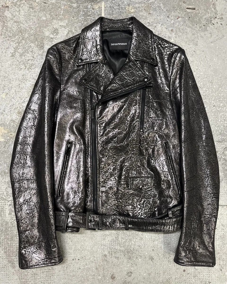 Designer × Emporio Armani × Vintage SS2017 Emporio Armani Dark Grey Metalic Lamb Leather Jacket Size US M / EU 48-50 / 2 - 1 Thumbnail