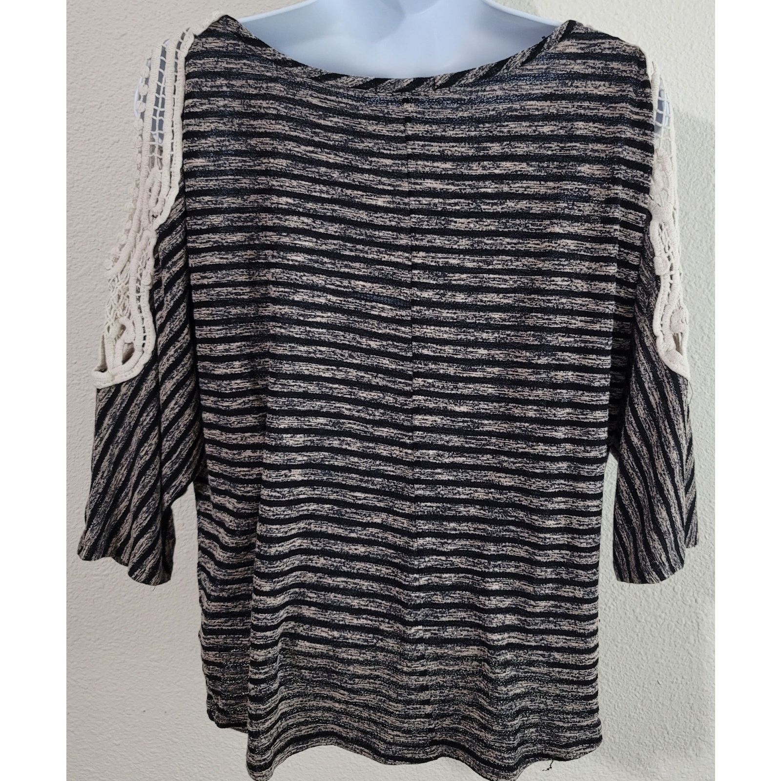 Other Teenbell Brown Black Striped Cold Shoulder Crochet Top Large Size L / US 10 / IT 46 - 3 Thumbnail
