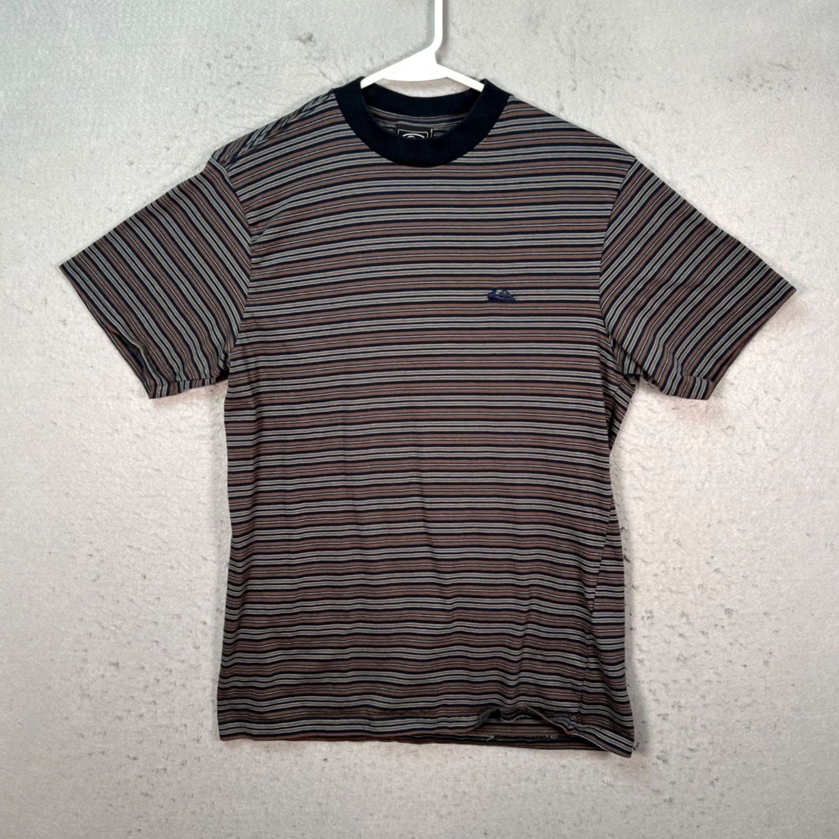 Quiksilver Quiksilver Mens T-Shirt Striped Short Sleeve Cotton Brown Blue Crew Neck M Size US M / EU 48-50 / 2 - 2 Thumbnail