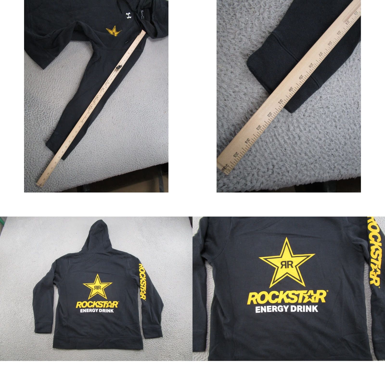 Under Armour VINTAGE Under armour Hooded Hoodie Mens L Black Y2K Rockstar Energy Drink Fox Racing SPELL OUT Shirt? Size US L / EU 52-54 / 3 - 8 Thumbnail
