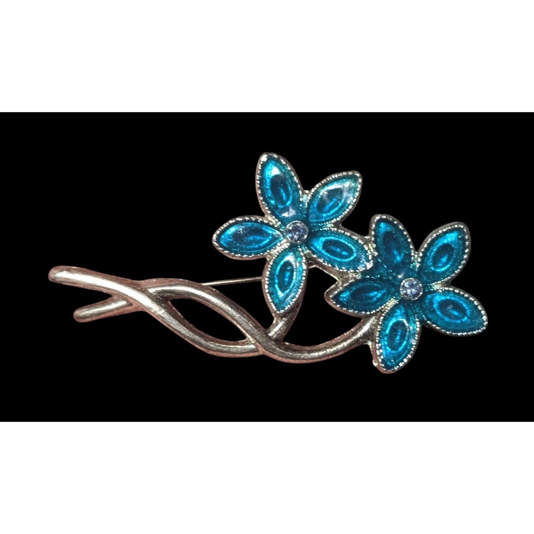 Other Vintage Floral Blue Gemmed Silver Tone Brooch Size ONE SIZE - 2 Thumbnail