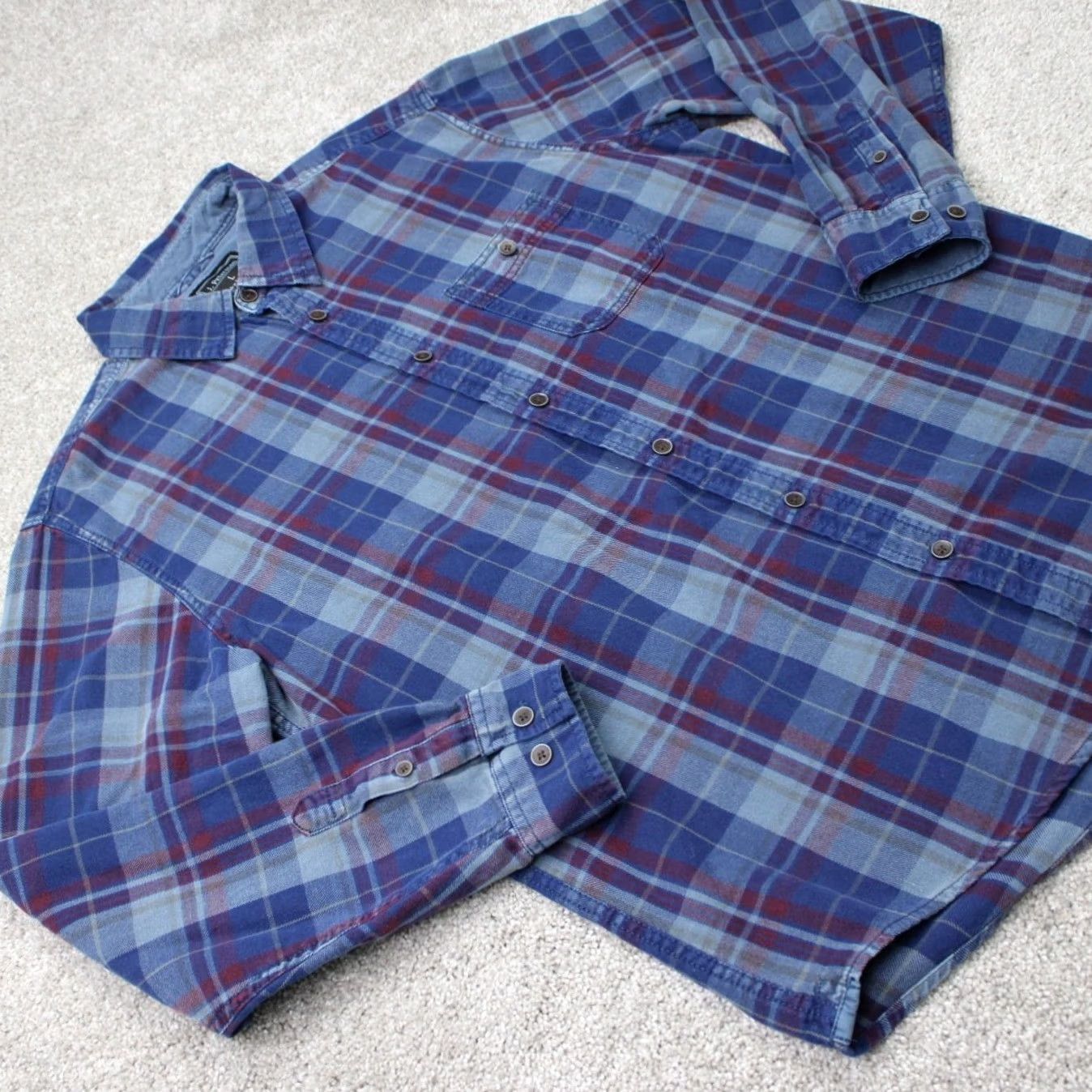 Vintage J. Peterman Shirt Mens Large Blue/Red Plaid Flannel 100% Cotton Long Sleeve Button-Up Casual Fall/Winter/Spring Mens Size US L / EU 52-54 / 3 - 5 Thumbnail