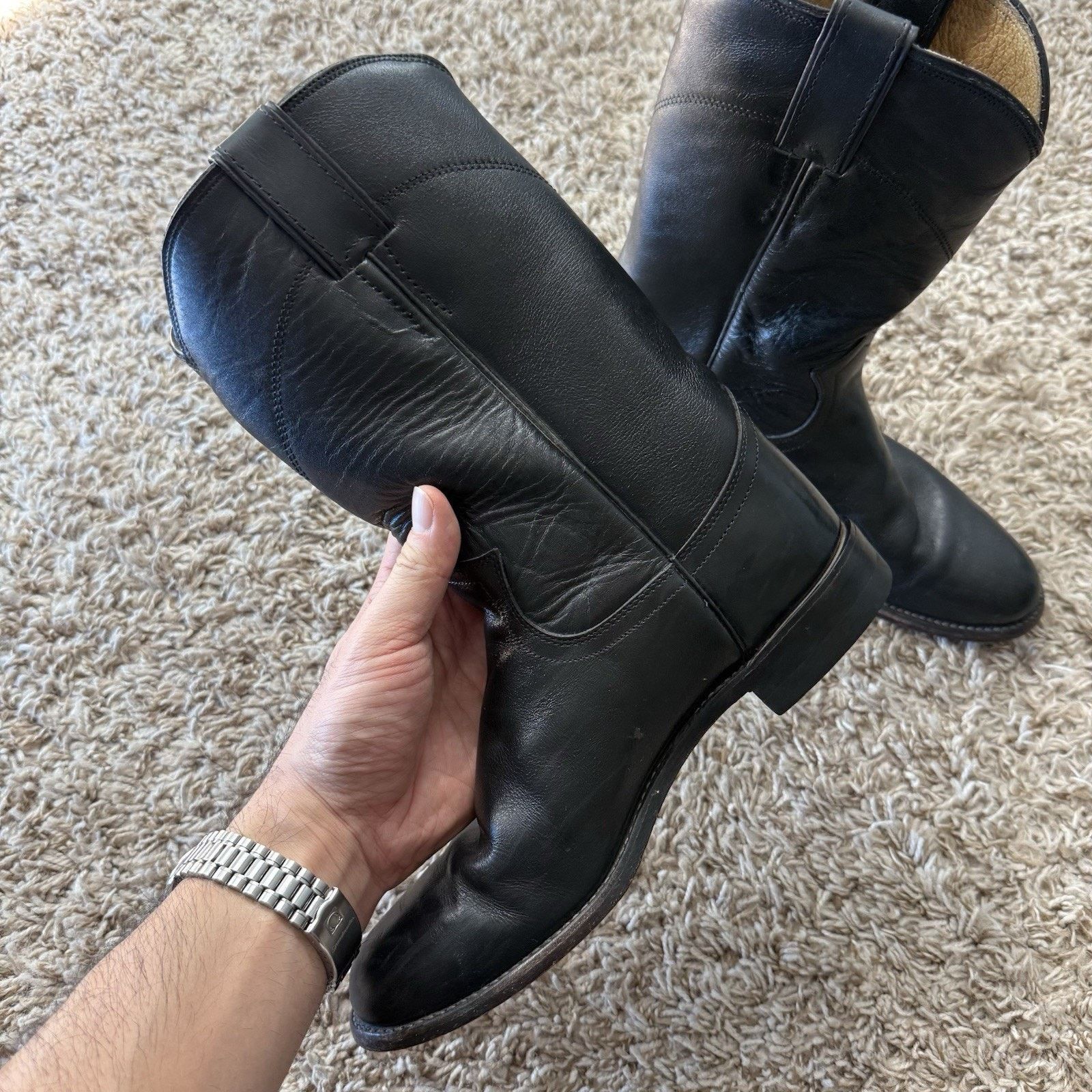 Justin Boots Justin Black Classic Roper Cowboy Boot L3703 Ladies Size 6 B Size US 6 / IT 36 - 3 Thumbnail
