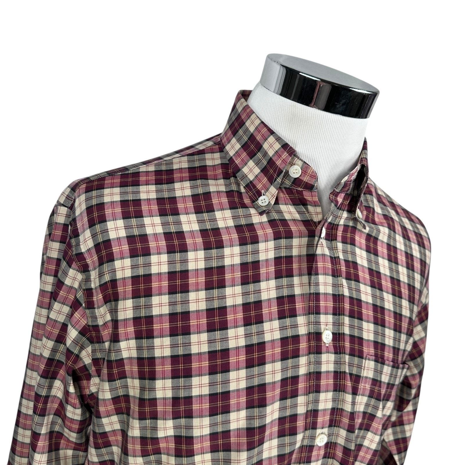 Brioni Brioni Shirt Mens Large Red Gray Beige Check Plaid Cotton Size US L / EU 52-54 / 3 - 2 Thumbnail