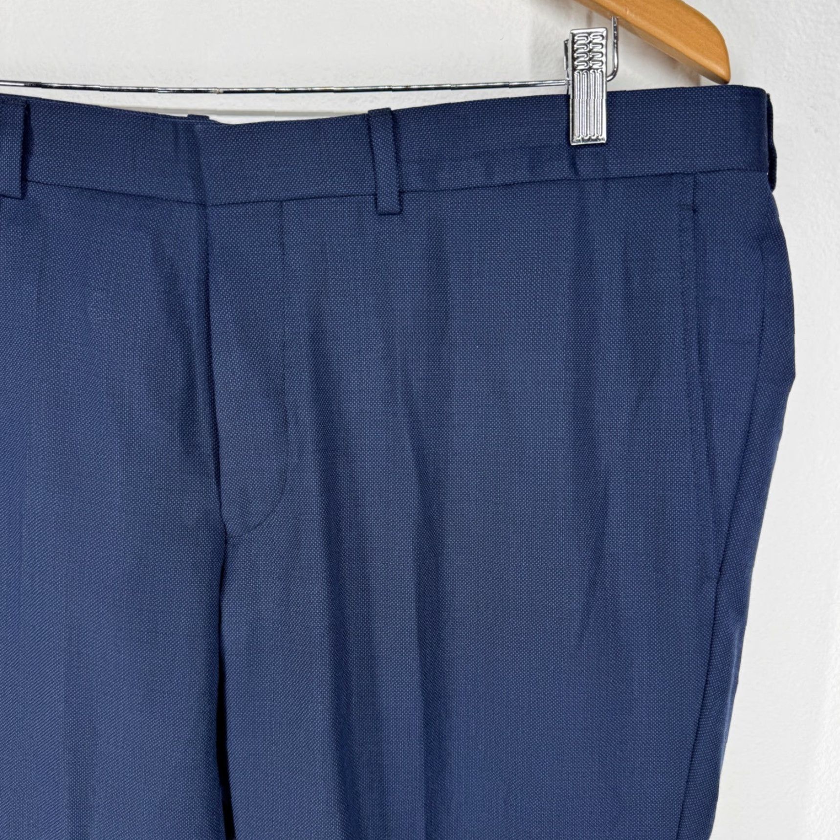 Ted Baker Ted Baker London Mens 37R Navy Blue 100% Wool Micro Pattern Dress Pants TBT4001 Size US 37 - 6 Thumbnail