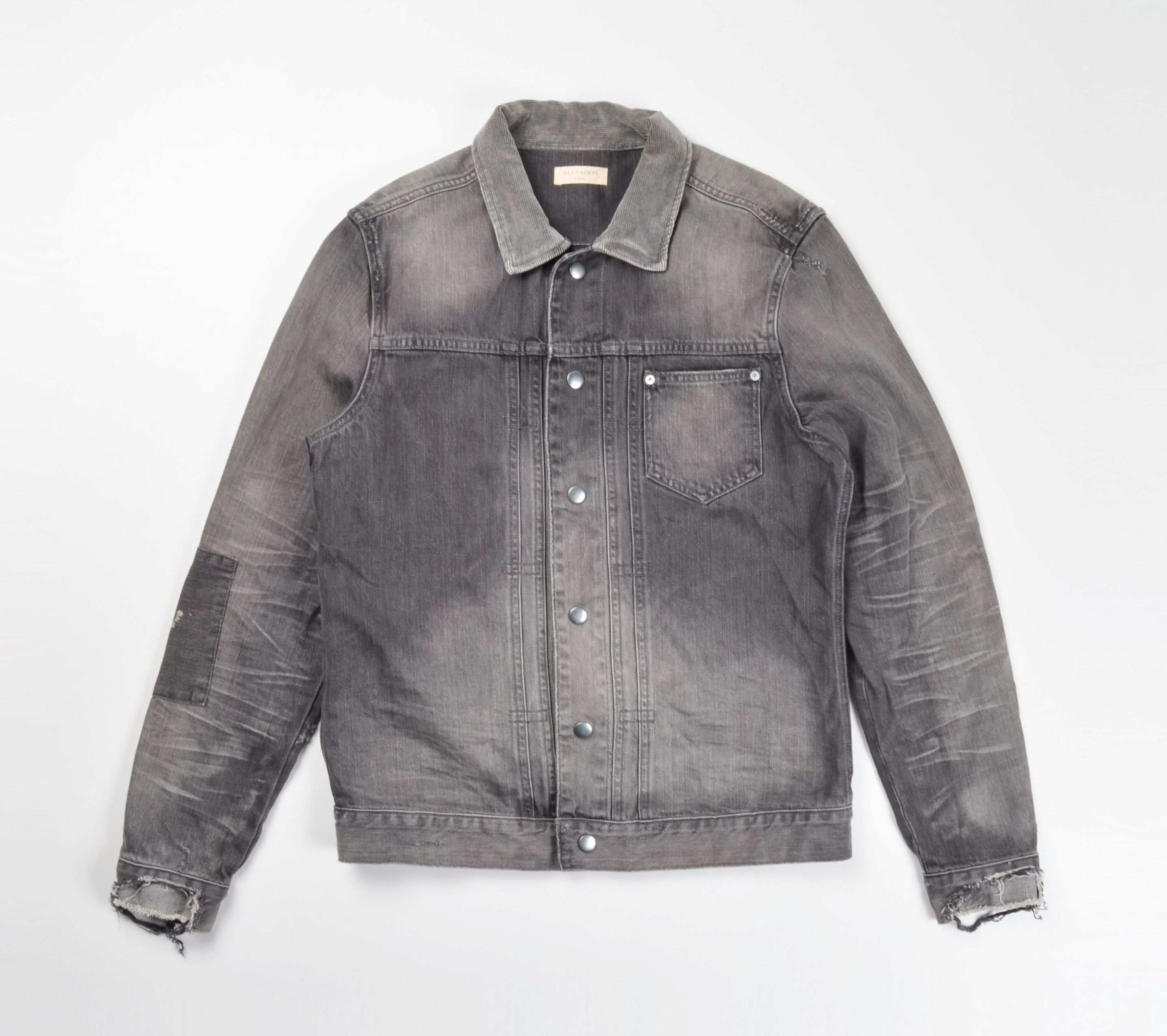 Allsaints Allsaints Distressed Faded Grunge Gray Denim Jacket Size US L / EU 52-54 / 3 - 1 Thumbnail