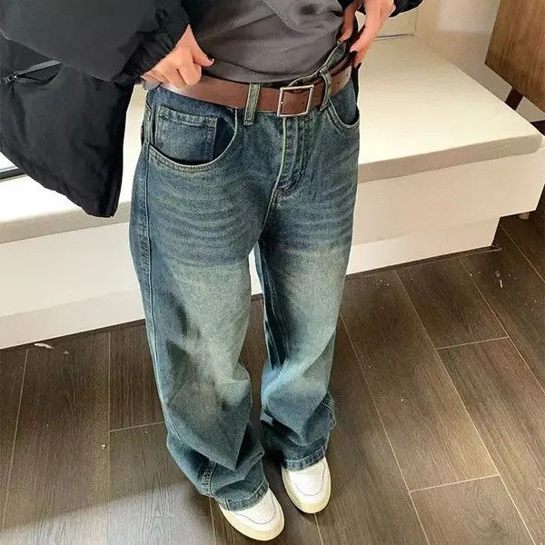 Japanese Brand Miwa Men's Street Retro Washed Distressed Straight Jeans Size US 32 / EU 48 - 3 Thumbnail