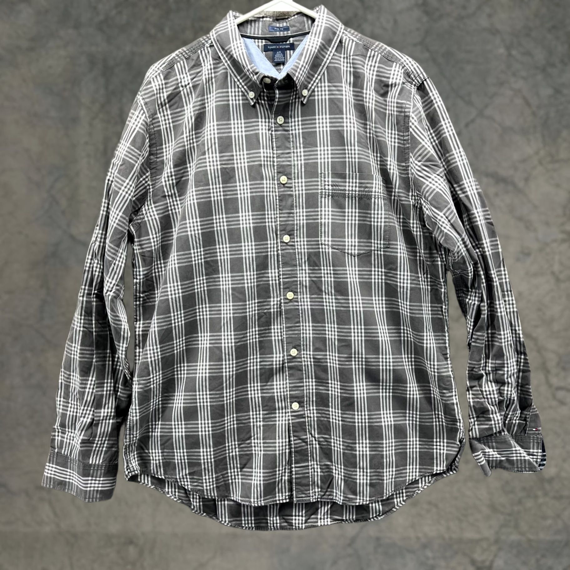 Tommy Hilfiger Tommy Hilfiger Shirt Mens Large Button-Up Glen Check Cotton Trim Fit Dress Plaid Size 42R - 1 Thumbnail