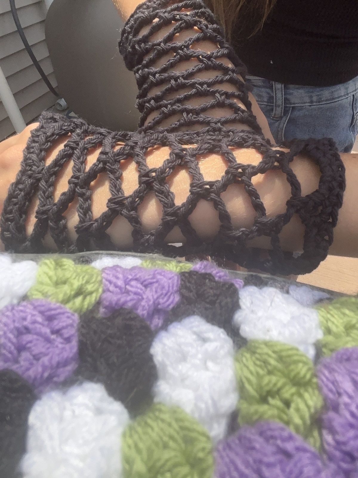Handmade Crochet Fishnet Fingerless Gloves Size ONE SIZE - 4 Thumbnail