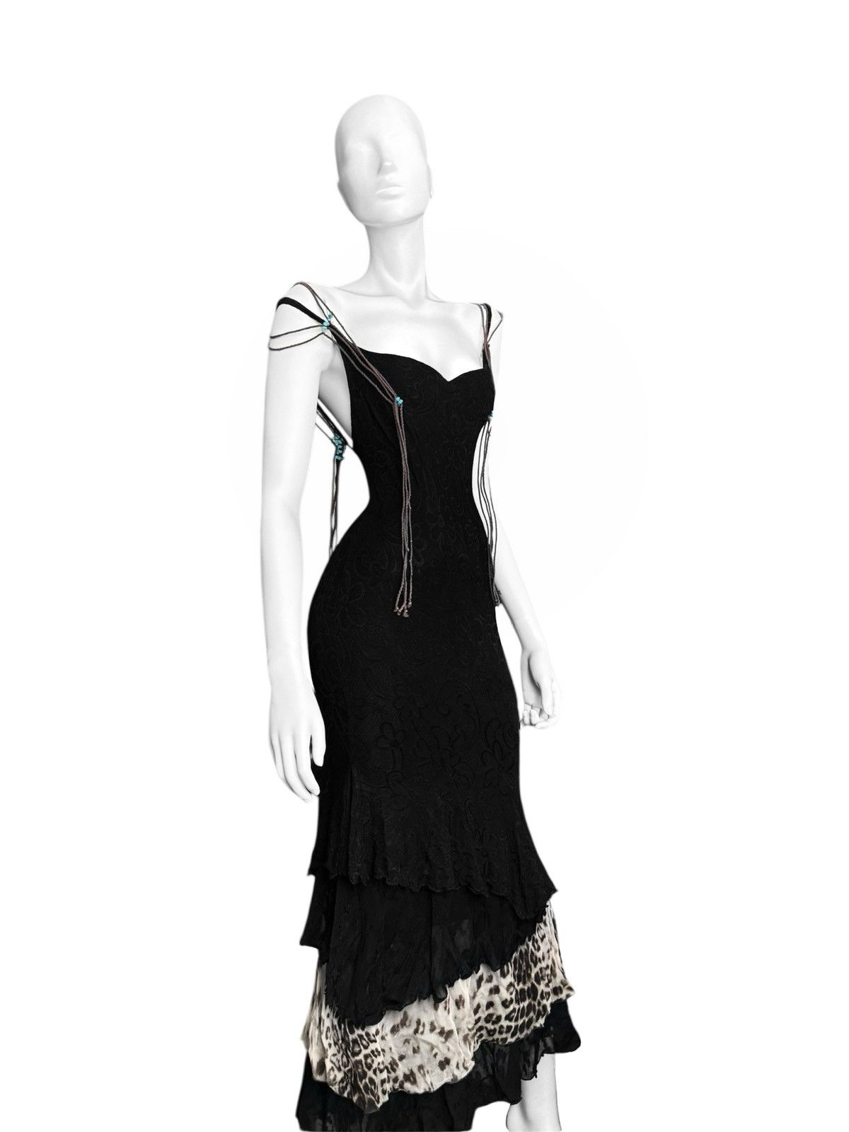 Roberto Cavalli Roberto Cavalli Runway Black Silk-Effect Dress with Leopard Size S / US 4 / IT 40 - 3 Thumbnail