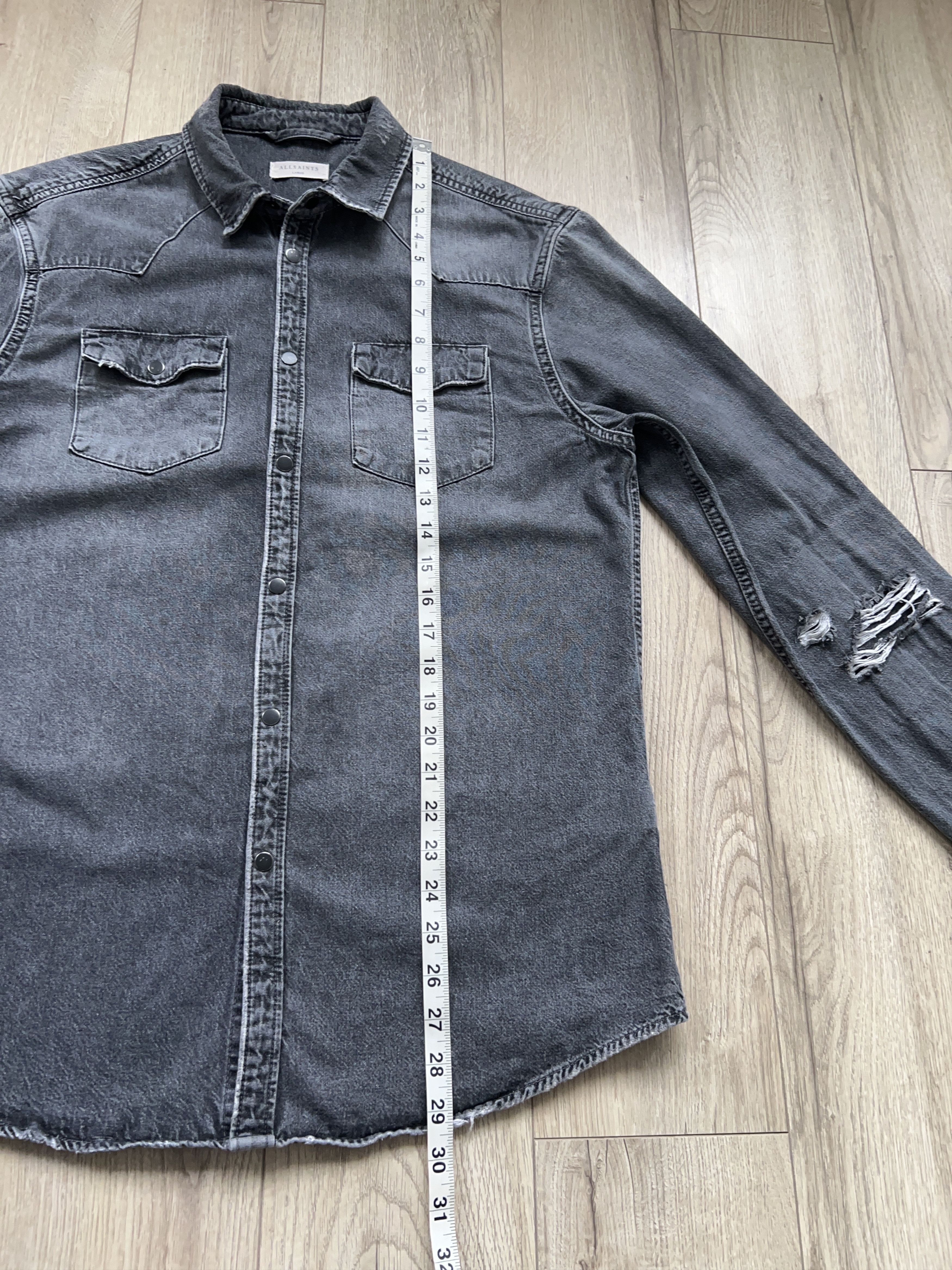 Allsaints Mens Beegan Denim Style Gray Cotton Distressed Shirt Size US L / EU 52-54 / 3 - 7 Thumbnail