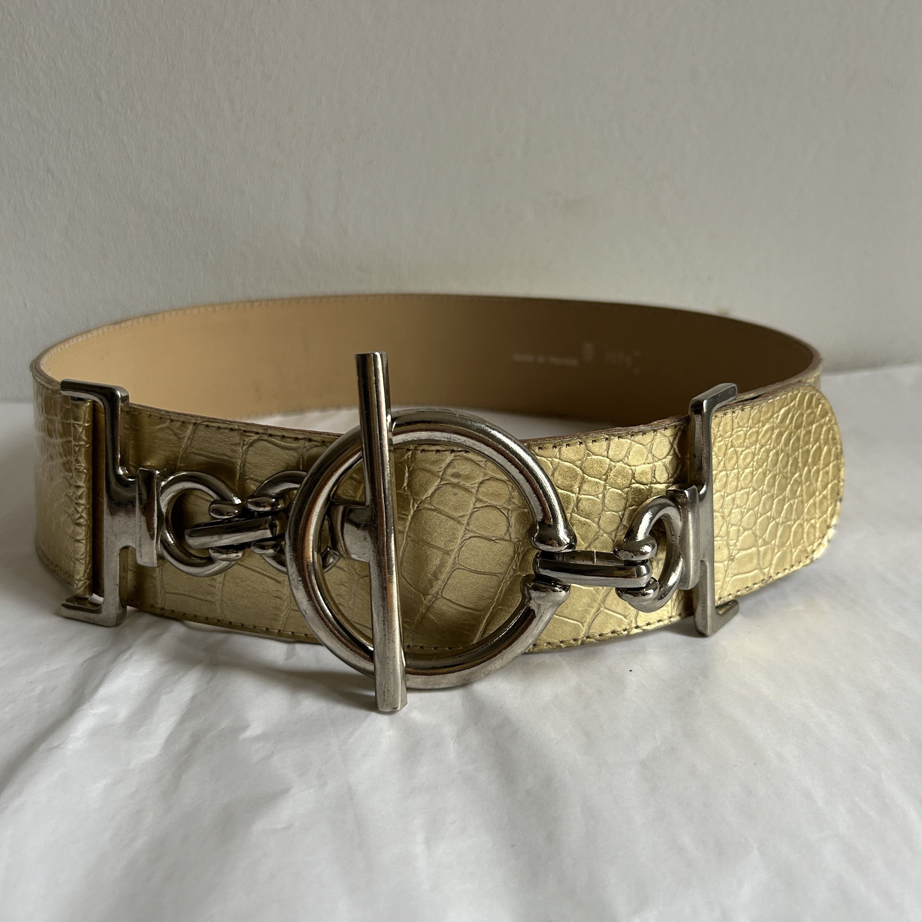 Vintage Vintage Gold Space Age low waist leather wide belt Size ONE SIZE - 8 Thumbnail