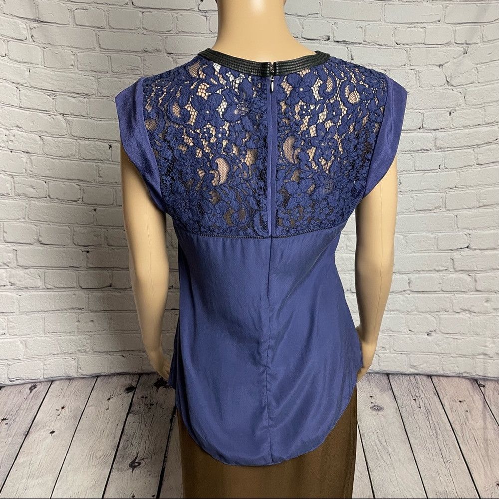 Rebecca Taylor Rebecca Taylor Sleeveless Lace Insert Silk Blue Top Size 2 Size XS / US 0-2 / IT 36-38 - 5 Thumbnail
