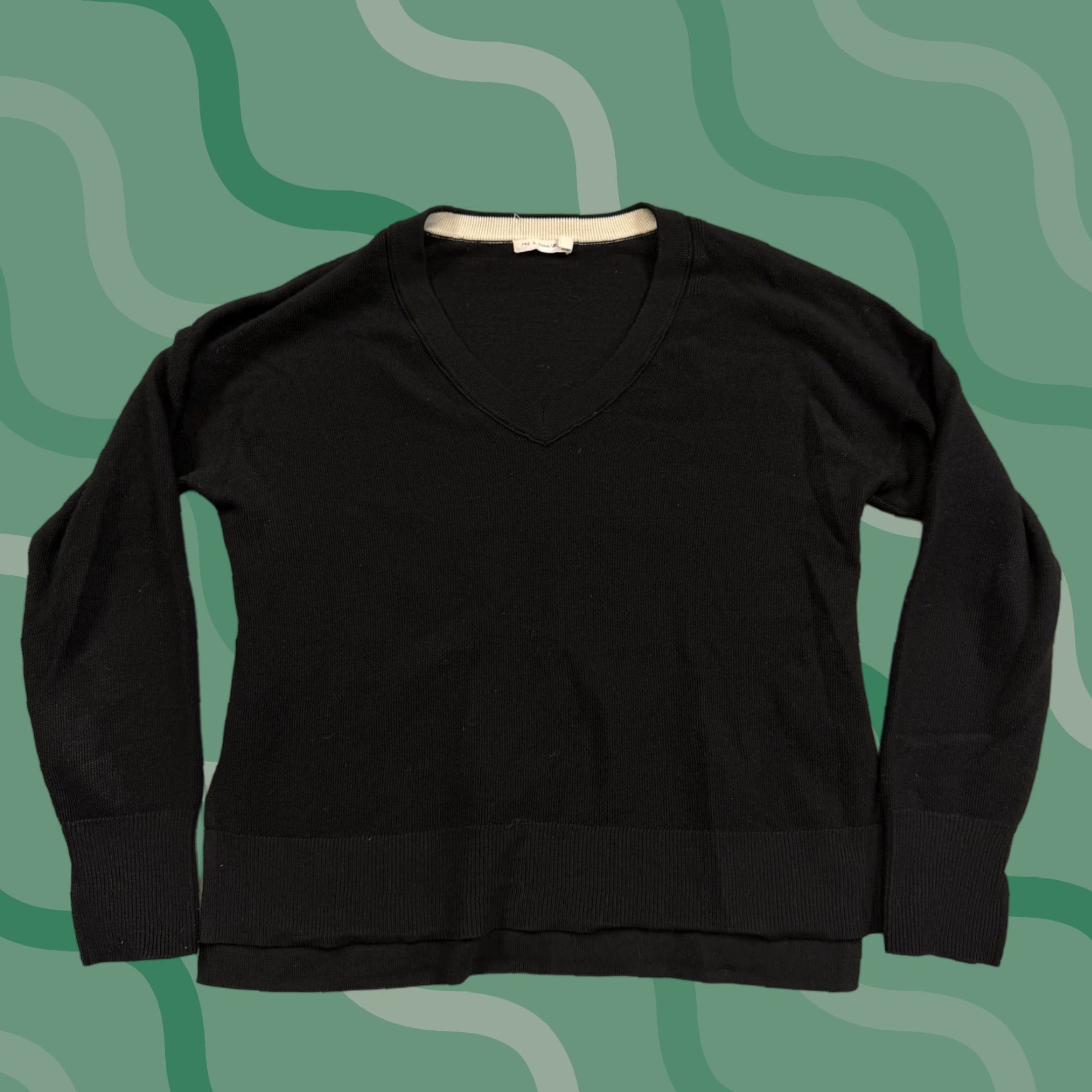 Vintage rag & bone/jean Sweater Womens Large Black V-Neck Long Sleeve Pullover Knit Size L / US 10 / IT 46 - 1 Thumbnail