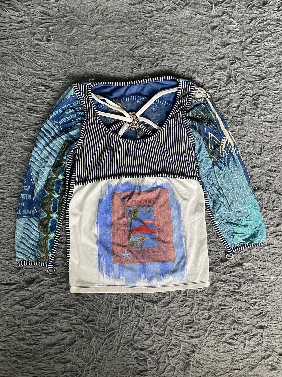 image of Avant Garde Save The Queen Vintage Y2K Mesh Jpg Style Longsleeve in Blue, Women's (Size Medium)