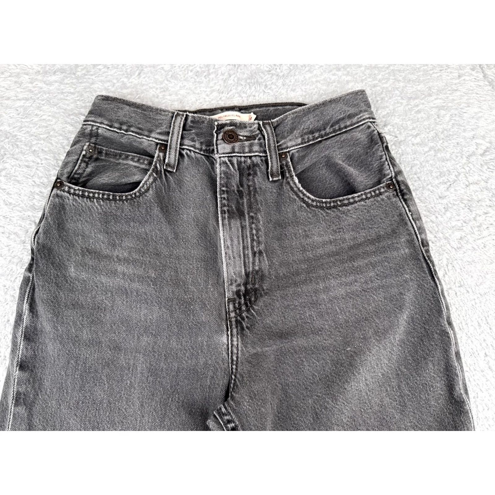 Levi's Levi's Jeans Womens 24 Black Denim Premium 70s High Flare Distressed 24x29 Jeans Size 42" / US 20 - 4 Thumbnail