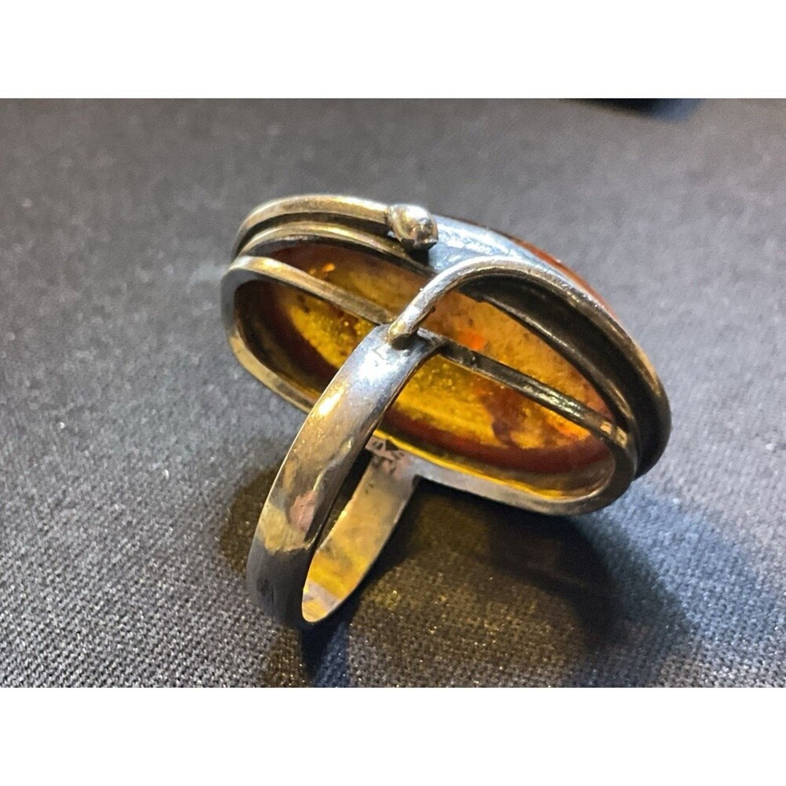 Other Size 8 Tested 925 Silver Ring With Large Amber Stone Size ONE SIZE - 4 Thumbnail