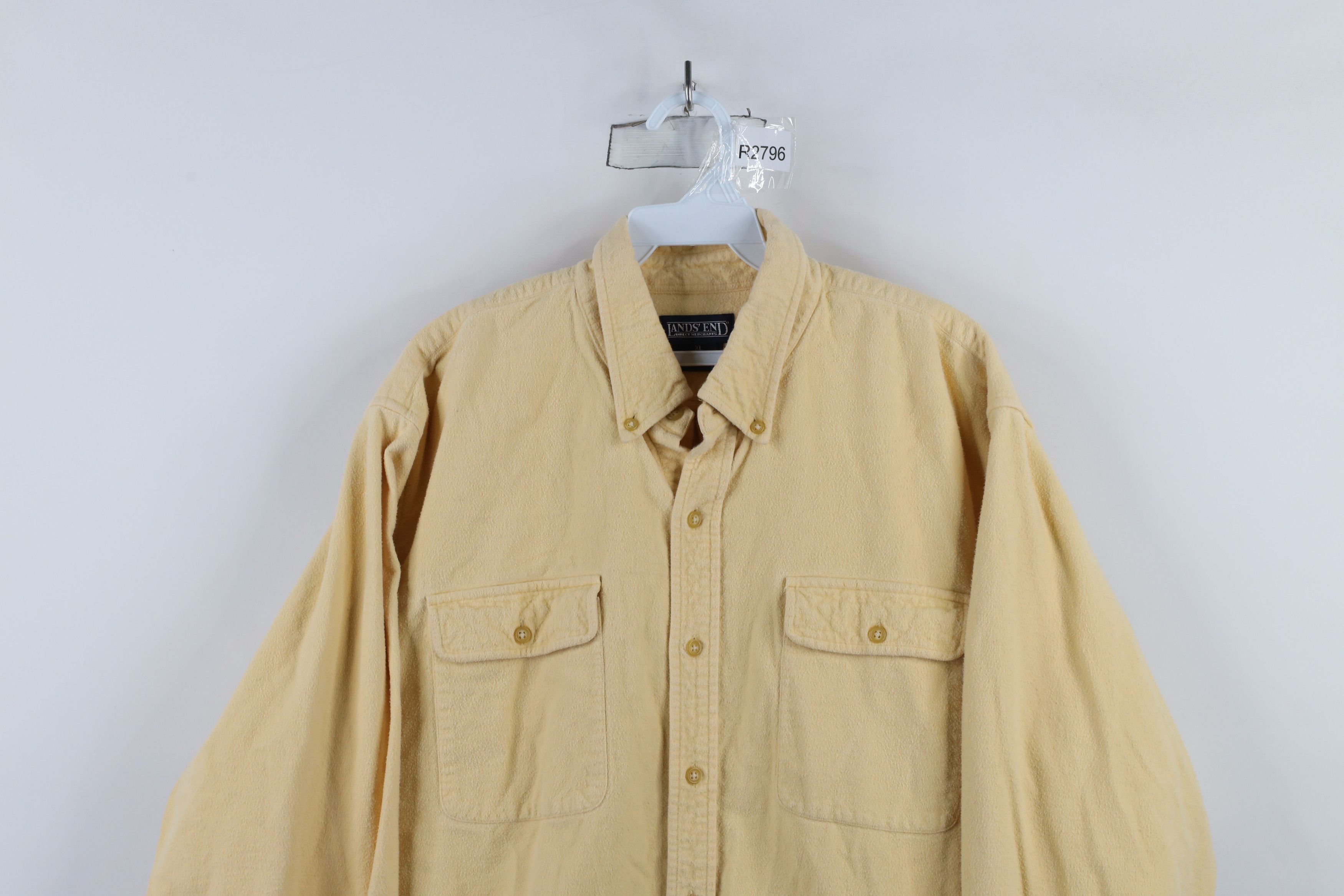 Lands' End × Vintage Vintage 90s Lands End Chamois Cloth Button Shirt Yellow Size US XL / EU 56 / 4 - 2 Thumbnail