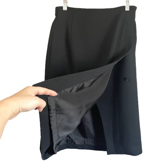 image of Akris Punto Wool Twill Wrap Lined Pencil Midi Skirt - 6 in Black, Women's (Size 28)