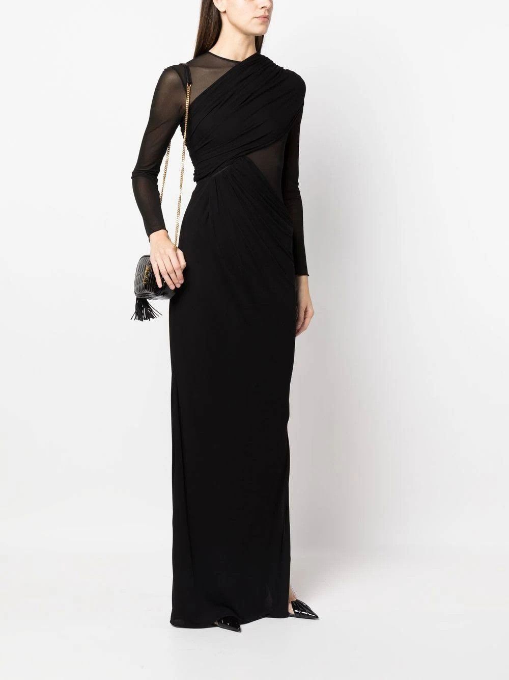 Saint Laurent Paris o1s1wg110924 Robe Jersey Crepe Fluide in Noir Size S / US 4 / IT 40 - 3 Thumbnail