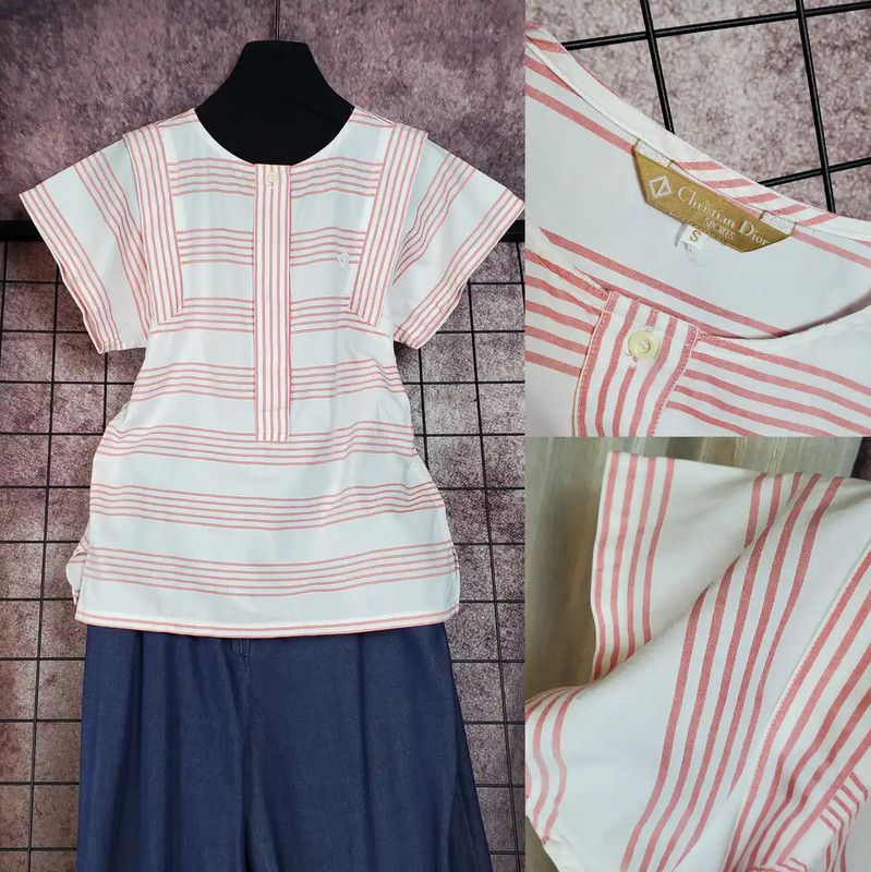 Dior Dior Pink Striped Cotton Short Sleeve T-Shirt 0089 Size S / US 4 / IT 40 - 1 Thumbnail